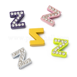 Strass-Schiebebuchstaben Alphabet Slide-On Charms, Legierung Buchstaben Perlen, Brief z für personalisierte Schmuck Armband, Mischfarbe, ca. 10 mm breit, 12 mm lang, 4.5 mm dick, Bohrung: 7x1 mm