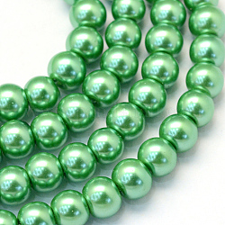 Perlas de perlas de vidrio pintado para hornear, pearlized, redondo, verde mar medio, 3~4mm, agujero: 0.5 mm, aproximamente 195 pcs / cadena, 23.6 pulgada