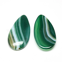 Dyed Natural Strip Agate Cabochons, teardrop, Sea Green, 49x24x8mm