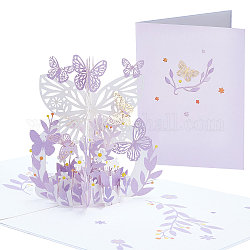 Rectangle 3d papillon pop up papier carte de voeux, avec enveloppe, carte d'invitation d'anniversaire de mariage pour la saint valentin, violet, 200x150x4mm