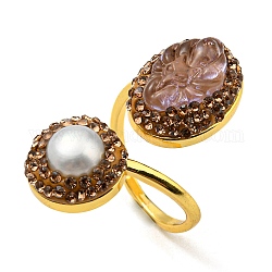 Anillo abierto con perla natural y vidrio de zorro de nueve colas y rhinestone, anillo de latón para mujer, dorado, diámetro interior: 19 mm
