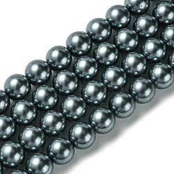 Hebras de perlas de vidrio ecológicas, Grado A, redondo, teñido, cordón de algodón rosca, gris pizarra oscuro, 14mm, agujero: 1.2~1.5 mm, aproximamente 30 pcs / cadena, 15.7 pulgada