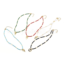 Mauvais œil en laiton micro pave collier pendentif en zircone cubique pour fille femmes, collier de perles de rocaille de verre, or, couleur mixte, 16.93 pouce (43 cm)