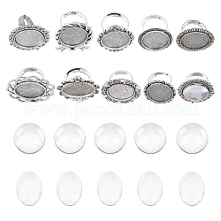 Sunnyclue kit de fabricación de anillos de dedo de diy, incluyendo la configuración de los componentes del anillo ajustable de hierro, Cabuchones de cristal, plata antigua, 18 unidades / bolsa