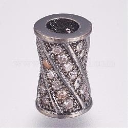 Perles de zircone cubique micro pave en Laiton, colonne, gunmetal, 9x6mm, Trou: 3mm