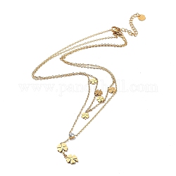 Golden 304 Stainless Steel Cable Chains Double Layer Necklace, with Cubic Zirconic Charms, Clover, 15.94 inch(40.5cm)