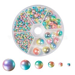 Cuentas de perlas de imitación de plástico ABS del arco iris, gradiente de perlas de sirena, redondo, colorido, 3 mm / 4 mm / 6 mm / 8 mm / 10 mm / 12 mm, agujero: 1~2 mm, 564 unidades / caja