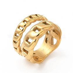 Placcatura ionica (ip) 304 anelli in acciaio inossidabile per donna uomo, anelli a fascia larga a forma di catena barbazzale, vero placcato oro 18k, misura degli stati uniti 7 (17.3mm), 6.5~14.5mm