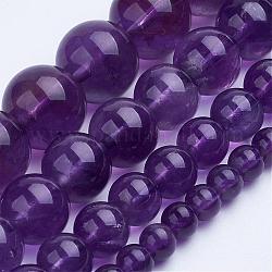 Chapelets de perles en améthyste naturelle, Grade a, ronde, 10mm, Trou: 1mm, Environ 39 pcs/chapelet, 14.9 pouce