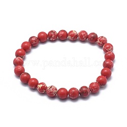 Bracelets synthétiques en perles de regalite synthétiques, ronde, teinte, rouge, 2 pouce ~ 2-3/8 pouces (5~6 cm), perle: 5.8~6.8 mm