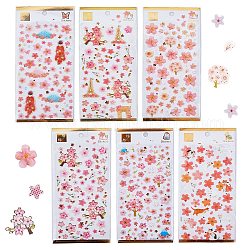 Fogli adesivi in plastica impermeabile, tema di Sakura, per la decorazione artigianale, roso, modello di fiore, 175x90x1mm, 6sheet / set