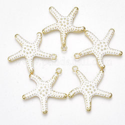 Spray Painted Alloy Pendants, Starfish/Sea Stars, Light Gold, White, 29x27x3mm, Hole: 2mm
