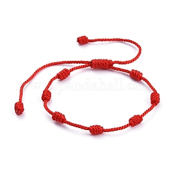 Bracelets porte-bonheur à 7 nœud, bracelets de perles tressées en nylon réglable, bracelets ficelle rouge, rouge, diamètre intérieur: 2 pouce ~ 4-1/8 pouces (5~10.4 cm)