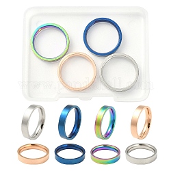 4 Uds., 4 colores, 201 anillos de dedo de banda lisa de acero inoxidable para mujer, color mezclado, nosotros tamaño 6 1/2 (16.9 mm), 1pc / color