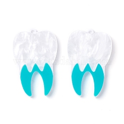 Colgantes acrílicos de dos tonos, formas de dientes, azul, 39.5x25.6x4mm, agujero: 2 mm