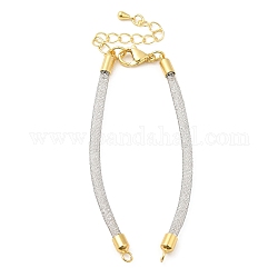 Brass Mesh Chain Link Bracelet Making, with Rhinestone & Lobster Claw Clasp, Fits for Connector Charms, Silver, 4-5/8~6-5/8 inch(16.6~16.9cm), Hole: 2mm