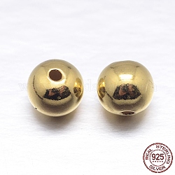 Perles intercalaires rondes 925 en argent sterling, véritable 18k plaqué or, 6mm, Trou: 1.5~1.6mm, environ 62 pcs/20 g