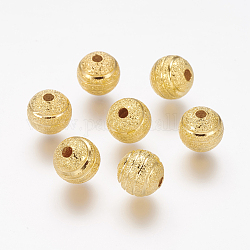 Perle di ottone testurizzate, tondo, colore oro, misura:circa8mm di diametro, Foro: 2 mm