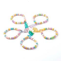 Handgemachte Polymer-Ton-Perlen-Stretch-Armbänder für Kinder, mit Acryl-Anhänger, Dinosaurier, Mischfarbe, Innendurchmesser: 2-1/4 Zoll (5.7 cm), 6 mm