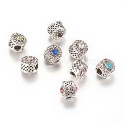 Legierung Rhinestone European Beads, Großloch perlen, Flachrund, Antik Silber Farbe, Mischfarbe, 11.5~12x11.5 mm, Bohrung: 4 mm