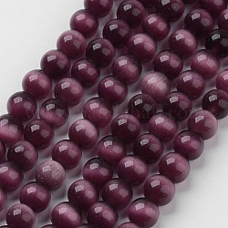 Katzenaugen-Perlen, Runde, lila, 10 mm, Bohrung: 0.8 mm, ca. 39 Stk. / Strang, 15 Zoll