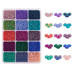 12/0 grade a perles de rocaille en verre transparent, couleur intérieure deux tons, ronde, couleur mixte, 2x1.5mm, Trou: 0.7mm, 15colors, environ 19g / couleur, 285 g / boîte