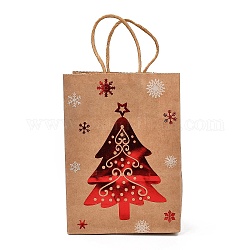 Sacs en papier rectangle de marquage à chaud sur le thème de Noël, avec poignées, pour sacs-cadeaux et sacs à provisions, arbre de Noël, sac: 8x15x21cm, pli: 210x150x2mm