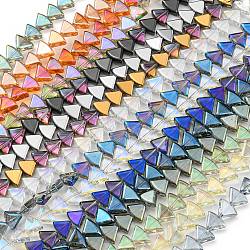 Chapelets de perles en verre électroplaqué, fan, mixedstyle, couleur mixte, 8x10.5x4mm, Trou: 1mm, Environ 80 pcs/chapelet, 25.51 pouce (64.8 cm)