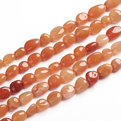 Chapelets de perles en aventurine rouge naturelle, pierre roulée, pépites, 6.5~9.5x5.5~7.5x3.5~5.5mm, Trou: 0.8mm, Environ 50 pcs/chapelet, 15.67 pouce (39.8 cm)