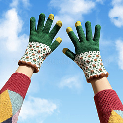 Gants de coton à tricoter, gants thermiques coupe-vent, gants à écran tactile, motif de fleur, 200~215x125mm