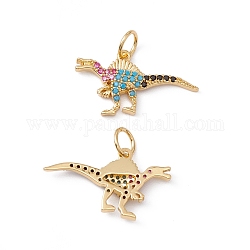 Rack Plating Brass Micro Pave Colorful Cubic Zirconia Pendants, with Jump Ring, Cadmium Free & Nickel Free & Lead Free, Real 18K Gold Plated, Dinosaur, 11x20x2mm,Jump Ring: 5x0.6mm, Inner Diameter: 3.8mm