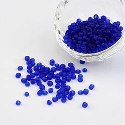 6/0 dépoli perles rocailles rondes en verre, bleu, taille: environ 4mm de diamètre, Trou: 1.5 mm, environ 495 pcs/50 g