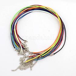 Waxed Cotton Cord Necklace Making, with Alloy Lobster Claw Clasps and Iron End Chains, Platinum, Mixed Color, 17.4 inch(44cm)