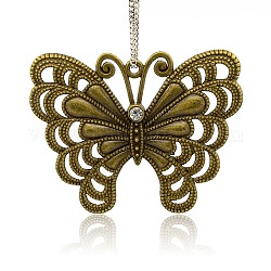 Alloy Crystal Rhinestone Butterfly Pendants, Antique Bronze, Nickel Free, 50x64x5mm, Hole: 2mm