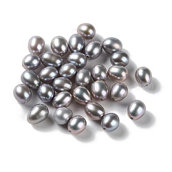 Perle di perle d'acqua dolce coltivate naturali tinte, mezzo forato, riso, grado 5 un, grigio scuro, 6~7x5~5.5mm, Foro: 0.8 mm