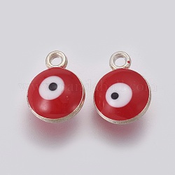 Double-sided Platinum Plated Alloy Enamel Charms, Evil Eye, Dark Red, 13x10x5.2mm, Hole: 1.6mm
