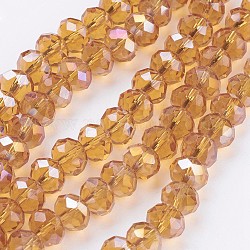 Electroplate Glass Beads Strands, AB Color Plated, Faceted Rondelle, Dark Goldenrod, 8x6mm, about 68~70pcs/strand