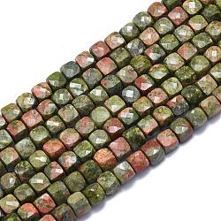 Chapelets de perles en unakite naturelle, cube, facette, 6~6.5x6~6.5x6~6.5mm, Trou: 1mm, Environ 58 pcs/chapelet, 15.55 pouce (39.5 cm)