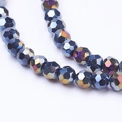 Chapelets de perles en verre électroplaqué, couleur ab , facetté (32 facettes), ronde, noir, 4mm, Trou: 1mm, Environ 88~90 pcs/chapelet, 28~30 cm