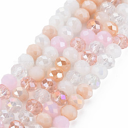 Abalorios de vidrio electroplate hebras, color de ab chapado, facetados, rerondana plana, rosa perla, 7.5~8x6mm, agujero: 1.5 mm, aproximamente 69~72 pcs / cadena, 16.54 pulgada ~ 17.24 pulgadas (42 cm ~ 43.8 cm)