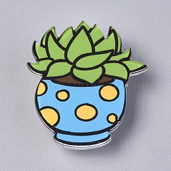 Acrylic Badges Brooch Pins, Cute Lapel Pin, for Clothing Bags Jackets Accessory DIY Crafts, Plant, Colorful, 39x36x8.5mm