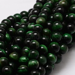 Natural Tiger Eye Round Beads Strands, Dyed & Heated, Green, 6mm, Hole: 1mm, about 62pcs/strand, 15.7 inch