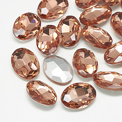 Cabujones de cristal con rhinestone, espalda plateada, facetados, oval, rosa de la vendimia, 14x10x4.5mm