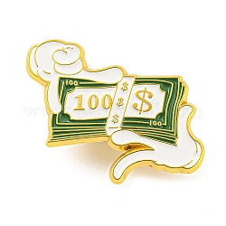 Épingles en émail mains et dollars, insigne en alliage doré pour vêtements de sac à dos, verte, 24.5x33x1mm