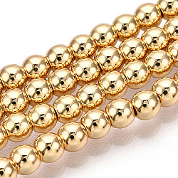 Chapelets de perles en hématite synthétique sans magnétique, ronde, plaqué or et de lumière, 4mm, Trou: 1mm, Environ 92~95 pcs/chapelet, 15.7 pouce