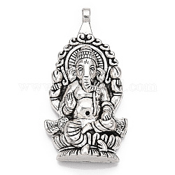Lega stile tibetano grandi ciondoli, Indù elefante dio Lord Ganesh statua, cadmio & nichel &piombo libero, argento antico, 61x32x7mm, Foro: 3.5 mm