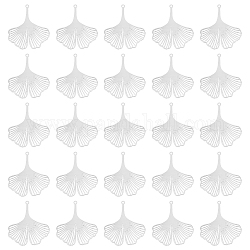 Unicraftale 50Pcs 201 Stainless Steel Filigree Pendants, Etched Metal Embellishments, Ginkgo Leaf Charm, Stainless Steel Color, 40.5x36x0.2mm, Hole: 1.6mm