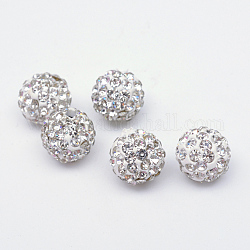 Perles en strass pavé d'argile polymère, perles de boule de disco, blanc, pp15 (2.1~2.2mm), 6 rangs de strass, 12mm, Trou: 1.5mm