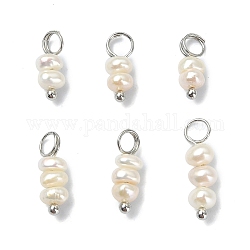 6pcs 2 estilos colgantes de perlas de agua dulce cultivadas naturales, encantos de patata, con fornituras de latón platinado, blanco, 11~16.5x4~4.5x4~4.5mm, agujero: 3.5 mm, 3 piezas / style