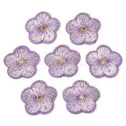 Computerized Embroidery Non Woven Fabric Self-adhesive Patches, with Polyester Thread Costume Accessories, Flower, Medium Orchid, 32x33x2mm